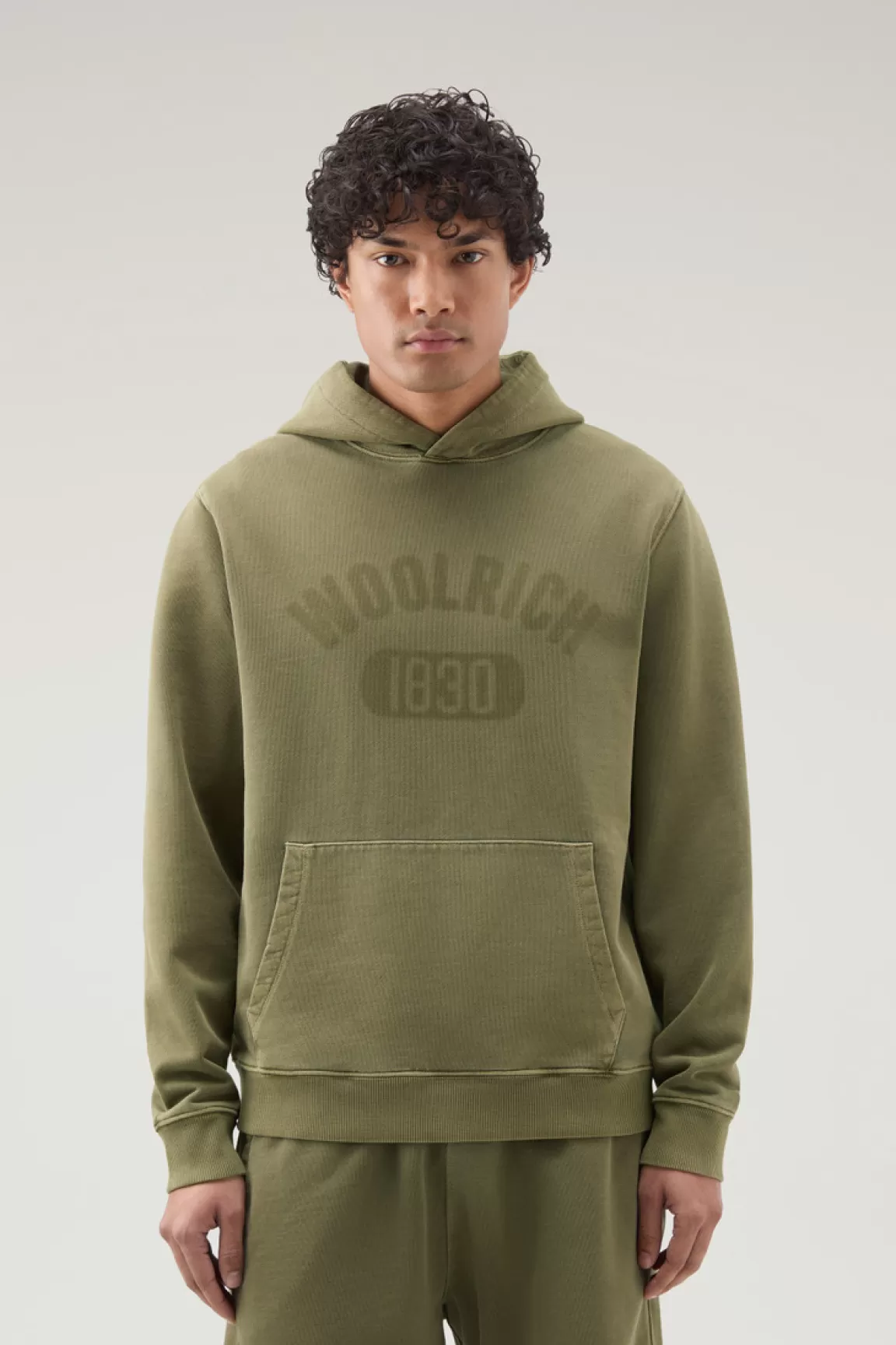 Woolrich Achteraf Geverfde 1830 Sweater Van Puur Katoen Met Capuchon Lake Olive Discount