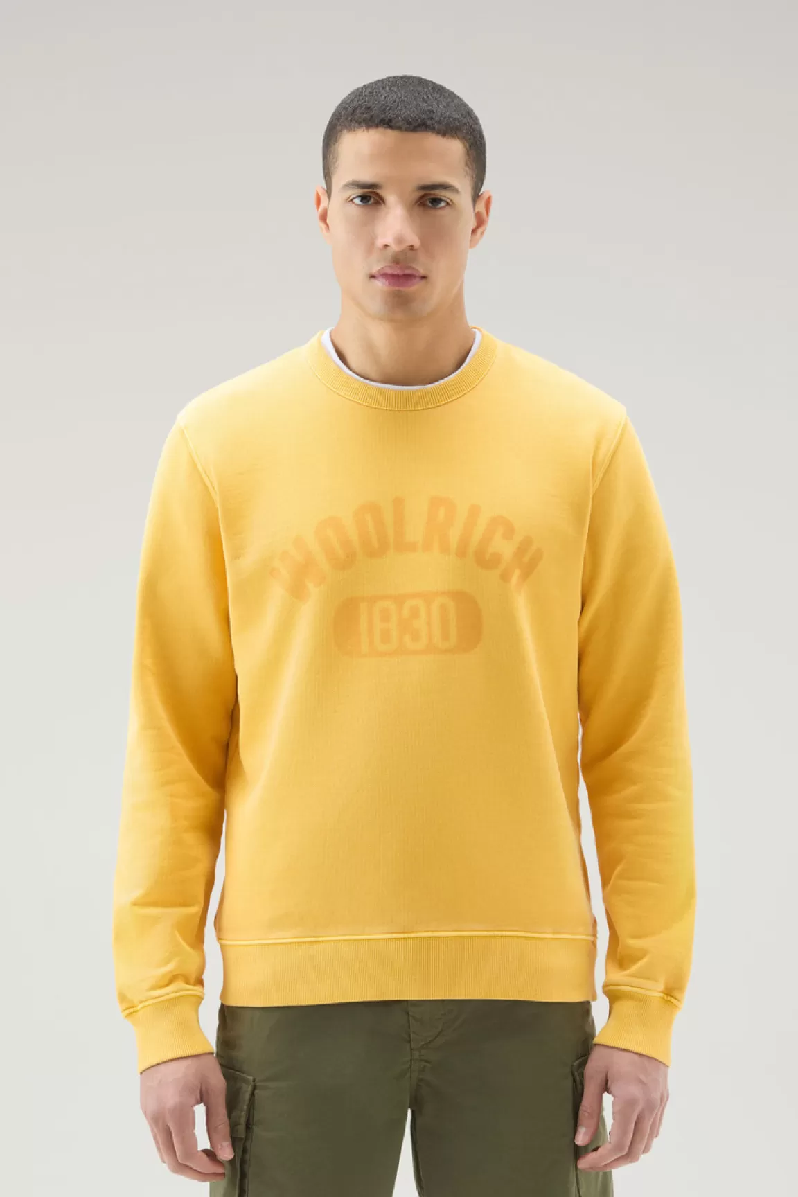 Woolrich Achteraf Geverfde 1830 Sweater Van Puur Katoen Met Ronde Hals Golden Glow Discount
