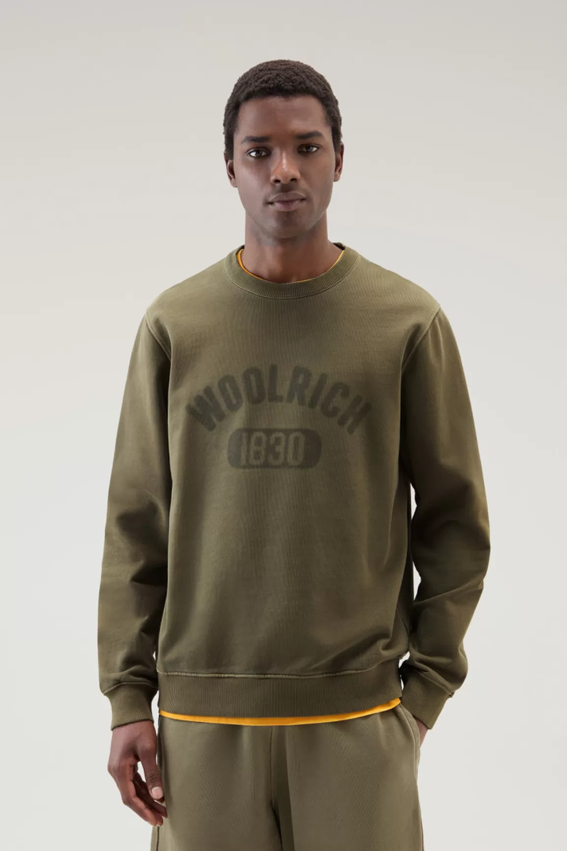 Woolrich Achteraf Geverfde 1830 Sweater Van Puur Katoen Met Ronde Hals Lake Olive Best Sale