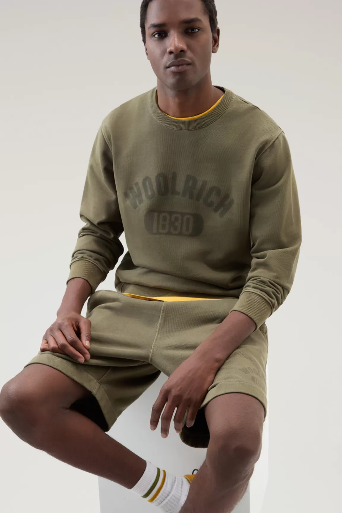Woolrich Achteraf Geverfde 1830 Sweater Van Puur Katoen Met Ronde Hals Lake Olive Best Sale