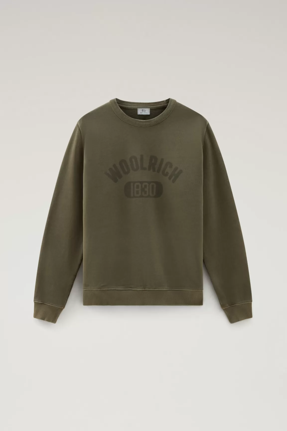 Woolrich Achteraf Geverfde 1830 Sweater Van Puur Katoen Met Ronde Hals Lake Olive Best Sale