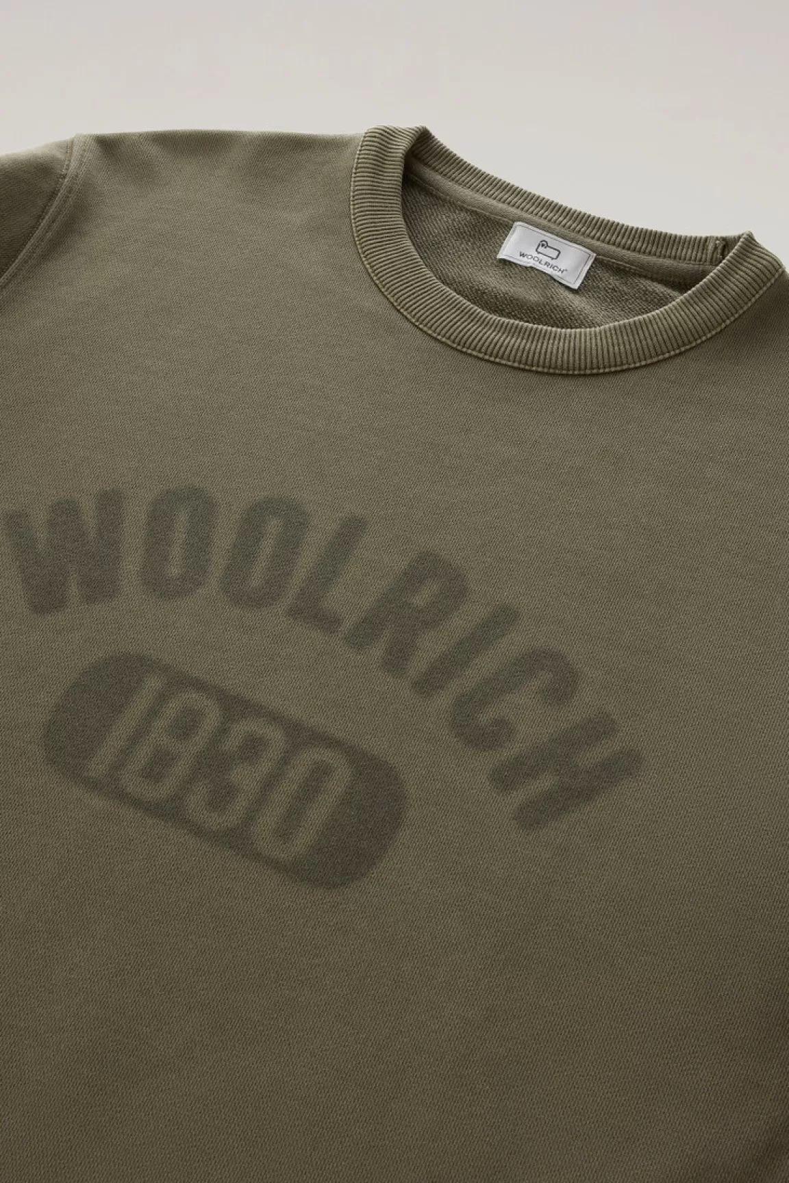 Woolrich Achteraf Geverfde 1830 Sweater Van Puur Katoen Met Ronde Hals Lake Olive Best Sale