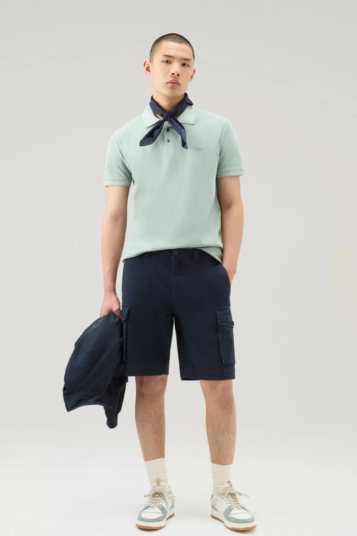 Woolrich Achteraf Geverfde Cargoshorts Van Stretchkatoen Melton Blue Shop