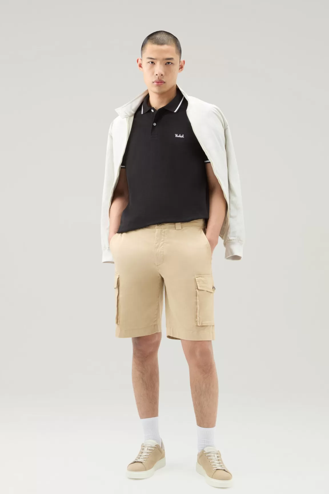 Woolrich Achteraf Geverfde Cargoshorts Van Stretchkatoen Beach Sand Online