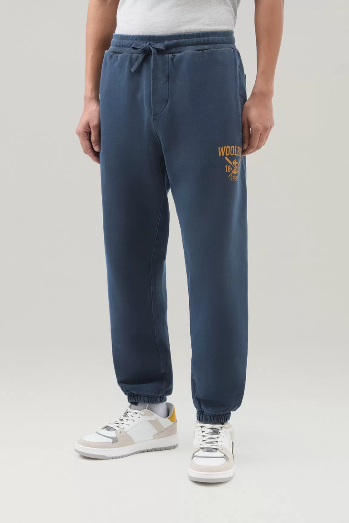 Woolrich Achteraf Geverfde Joggingbroek Van Puur Fleece-katoen Melton Blue Discount