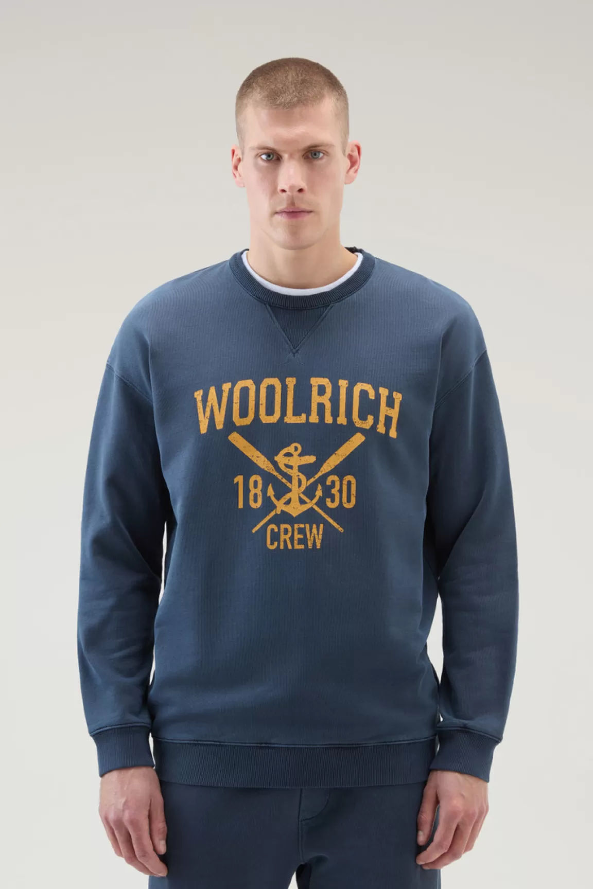 Woolrich Achteraf Geverfde Sweater Van Puur Katoen Met Ronde Hals Melton Blue Discount