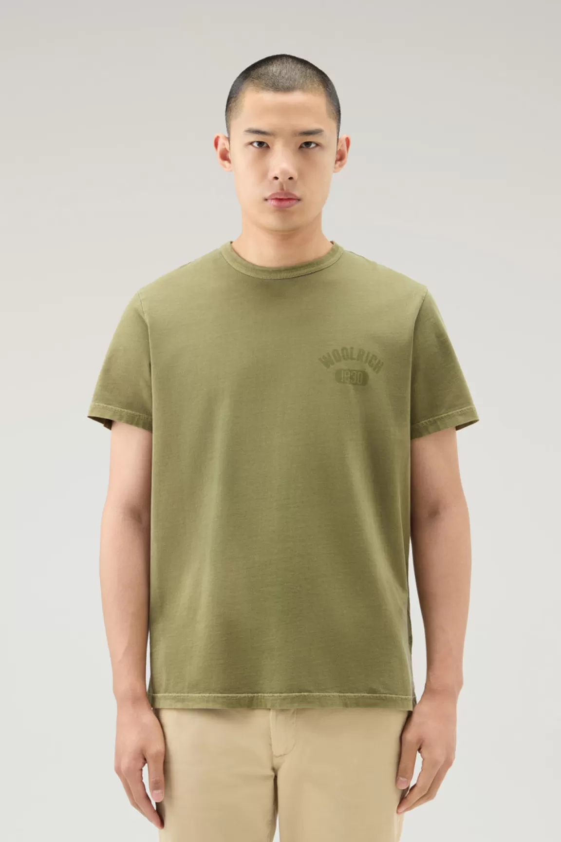 Woolrich Achteraf Geverfde T-shirt Van Puur Katoen Lake Olive Flash Sale