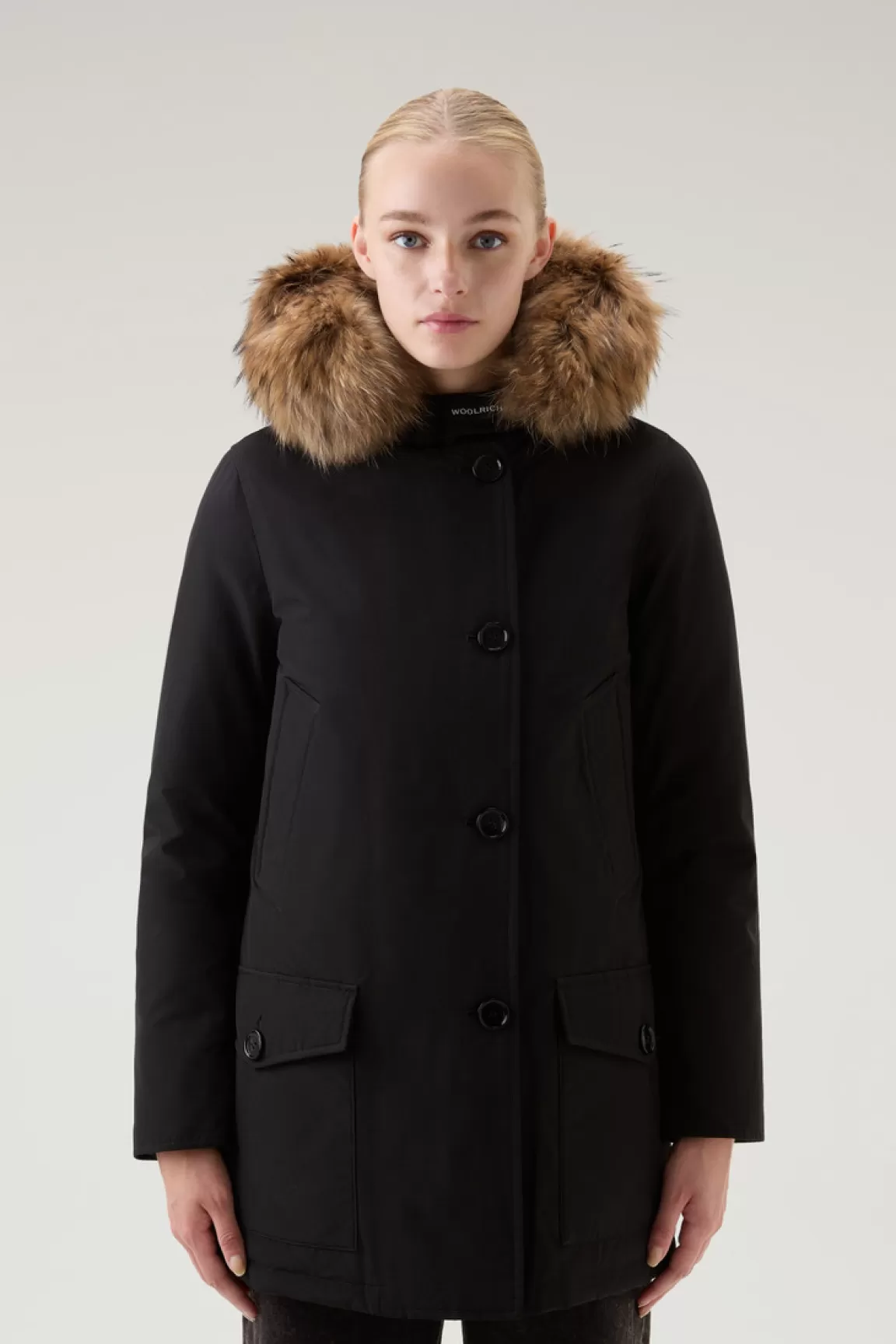 Woolrich Arctic Parka Van Ramar Cloth Met Vier Zakken En Afneembaar Bont Black Discount