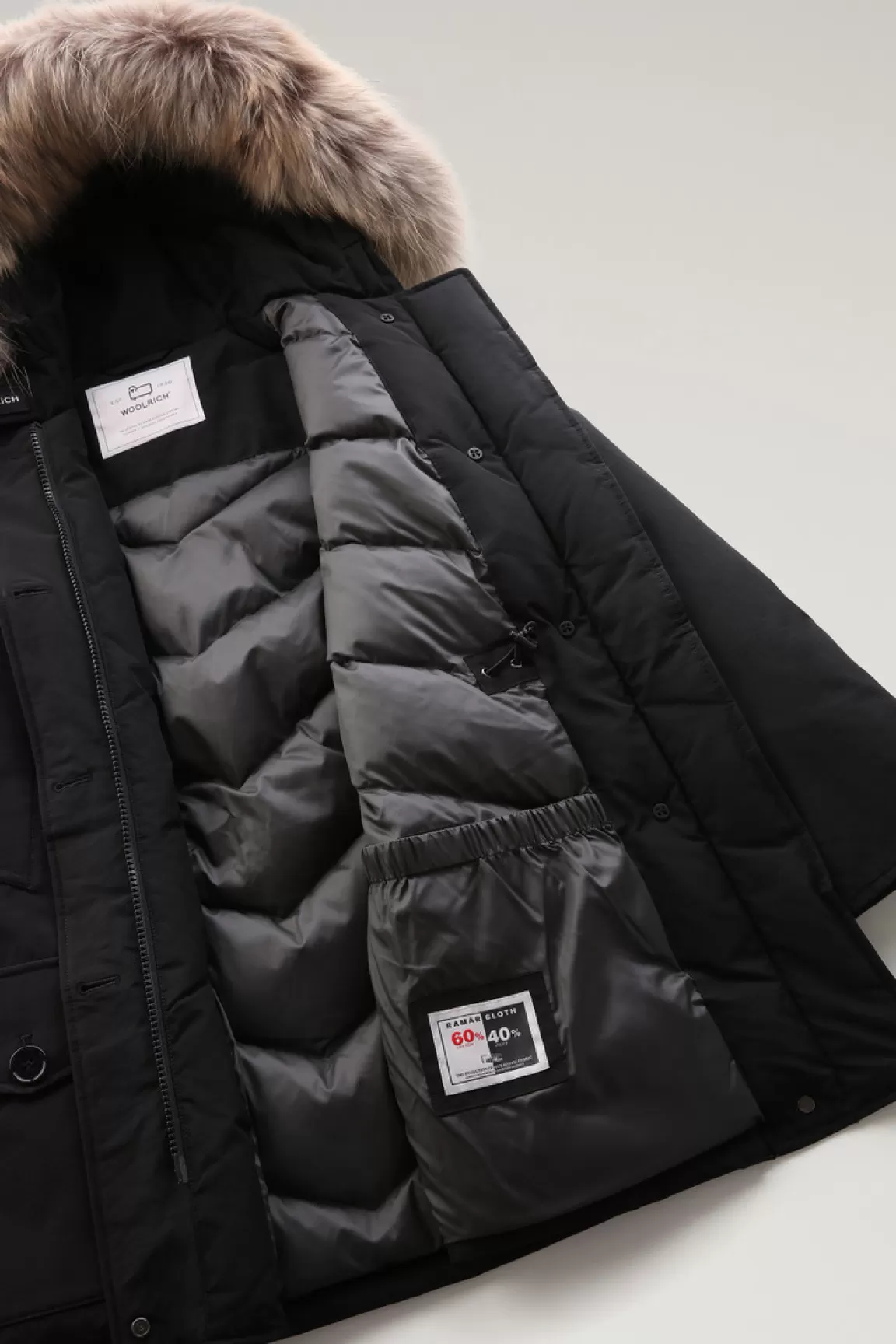 Woolrich Arctic Parka Van Ramar Cloth Met Vier Zakken En Afneembaar Bont Black Discount