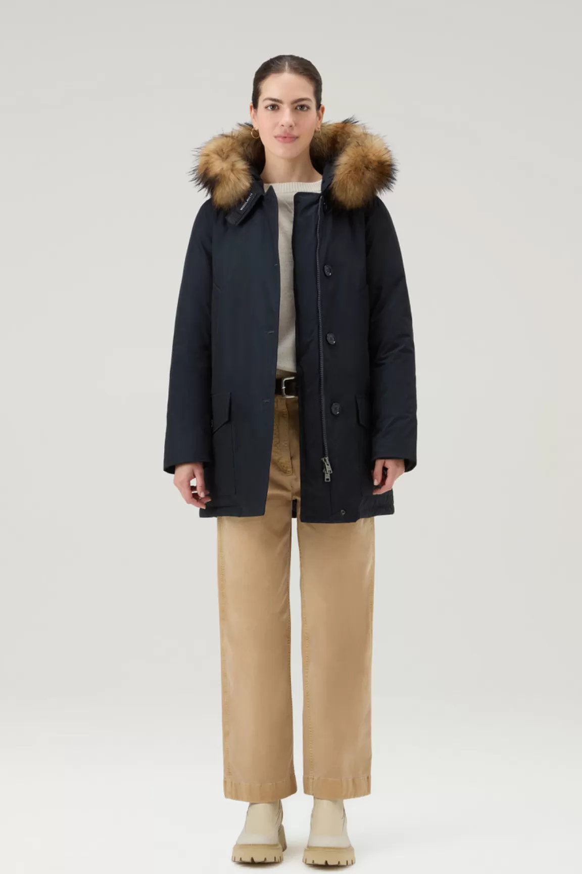 Woolrich Arctic Parka Van Ramar Cloth Met Vier Zakken En Afneembaar Bont Dark Navy New