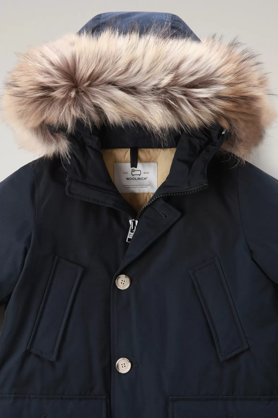 Woolrich Arctic Parka Van Ramar Cloth Voor Jongens Met Afneembaar Bont Melton Blue Fashion