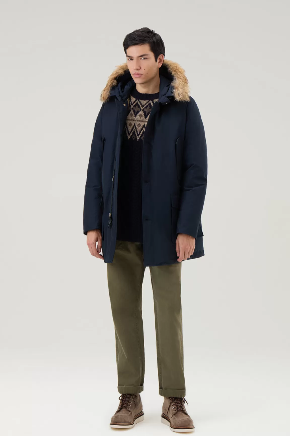 Woolrich Arctic Parka Van Ramar Cloth-stof Met Afneembare Bontrand Melton Blue Discount