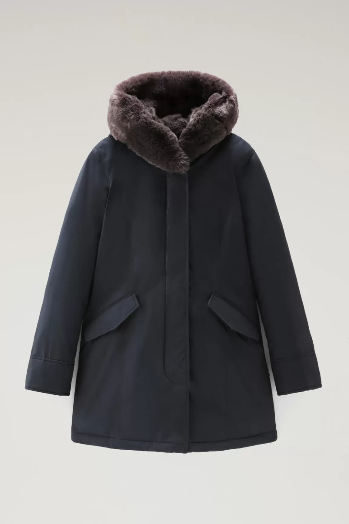 Woolrich Beaker Parka Met Imitatiebont In Ramar Cloth Dark Navy Sale