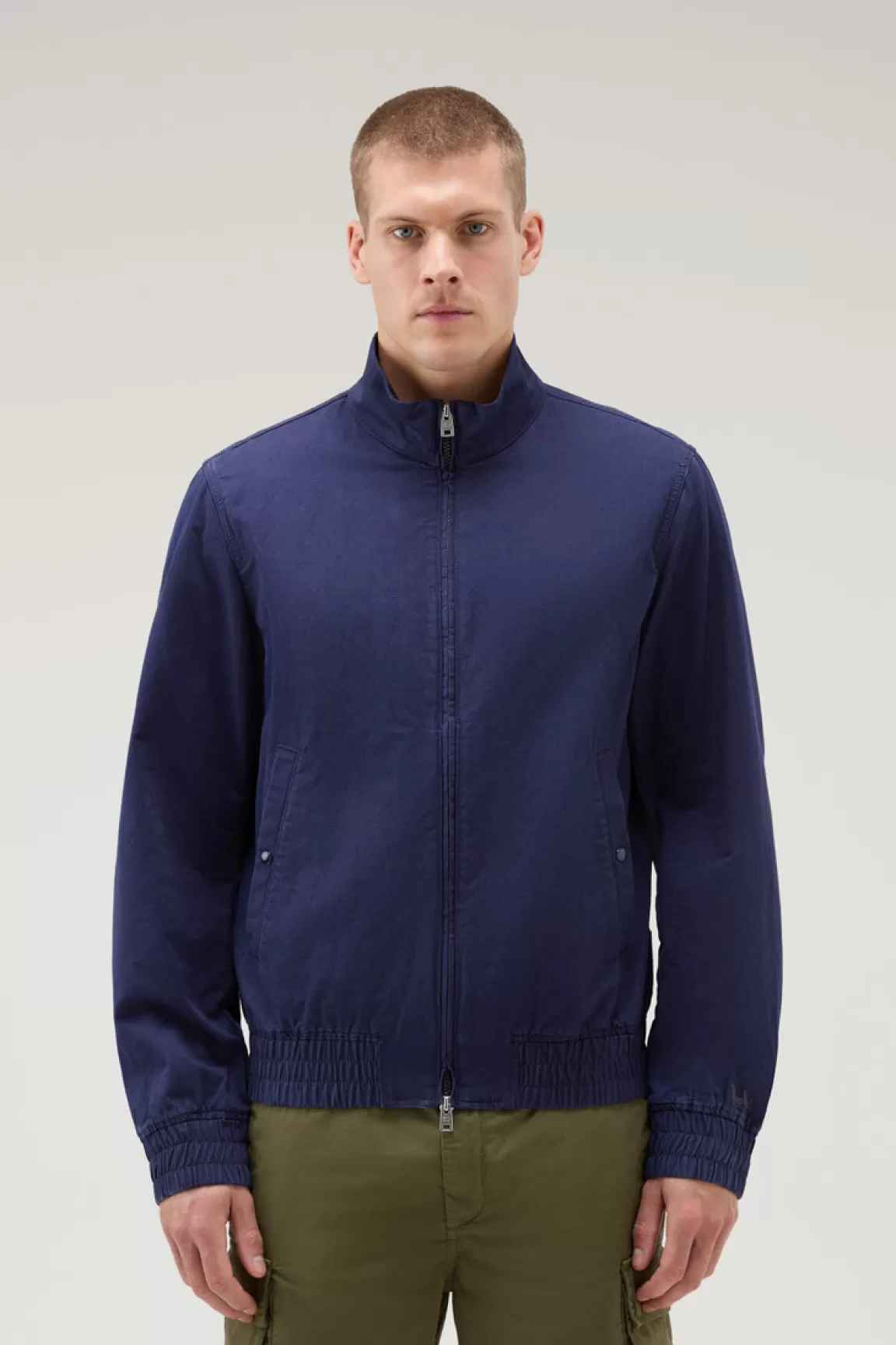 Woolrich Bomberjack Van Een Mix Van Katoen En Linnen Maritime Blue Shop