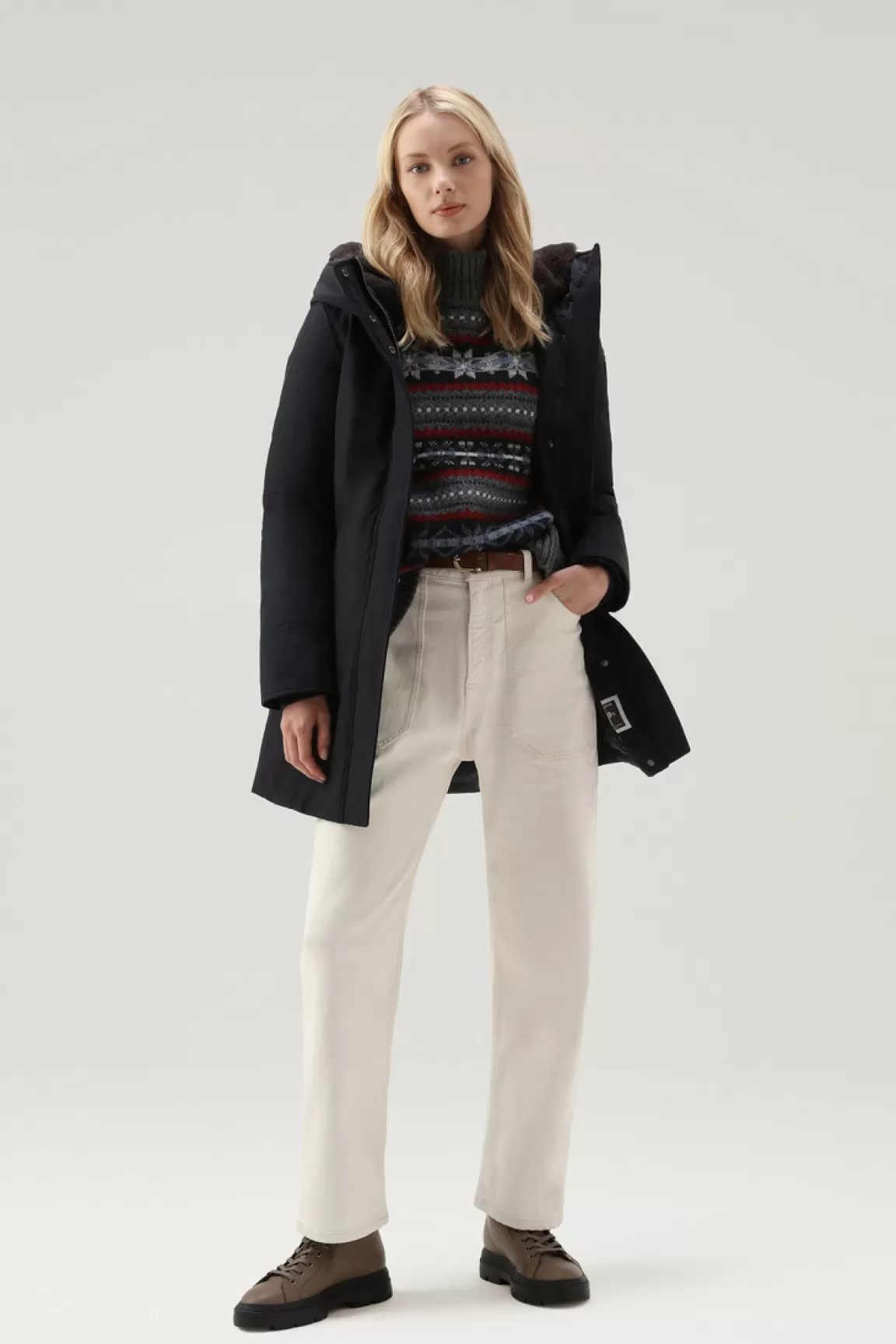 Woolrich Boulder Parka Van Ramar Cloth Met Capuchon En Afneembare Rand Van Imitatiebont Dark Navy Best