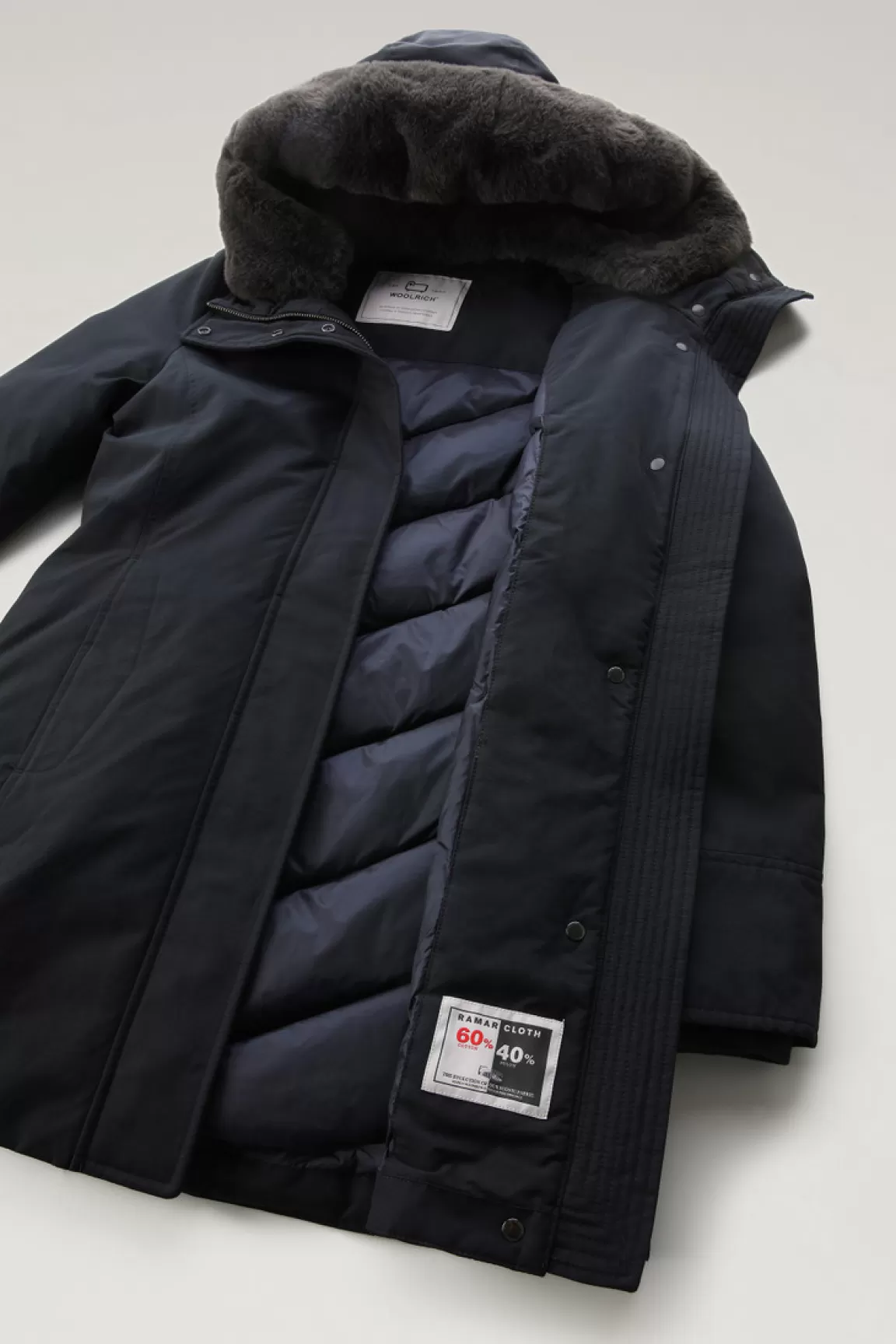 Woolrich Boulder Parka Van Ramar Cloth Met Capuchon En Afneembare Rand Van Imitatiebont Dark Navy Best