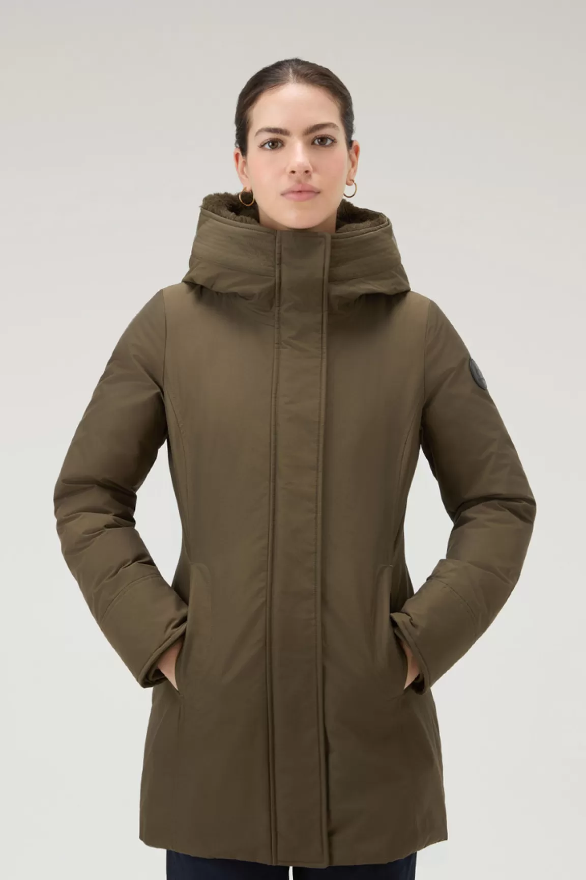 Woolrich Boulder Parka Van Ramar Cloth Met Capuchon En Afneembare Rand Van Imitatiebont Dark Green Sale