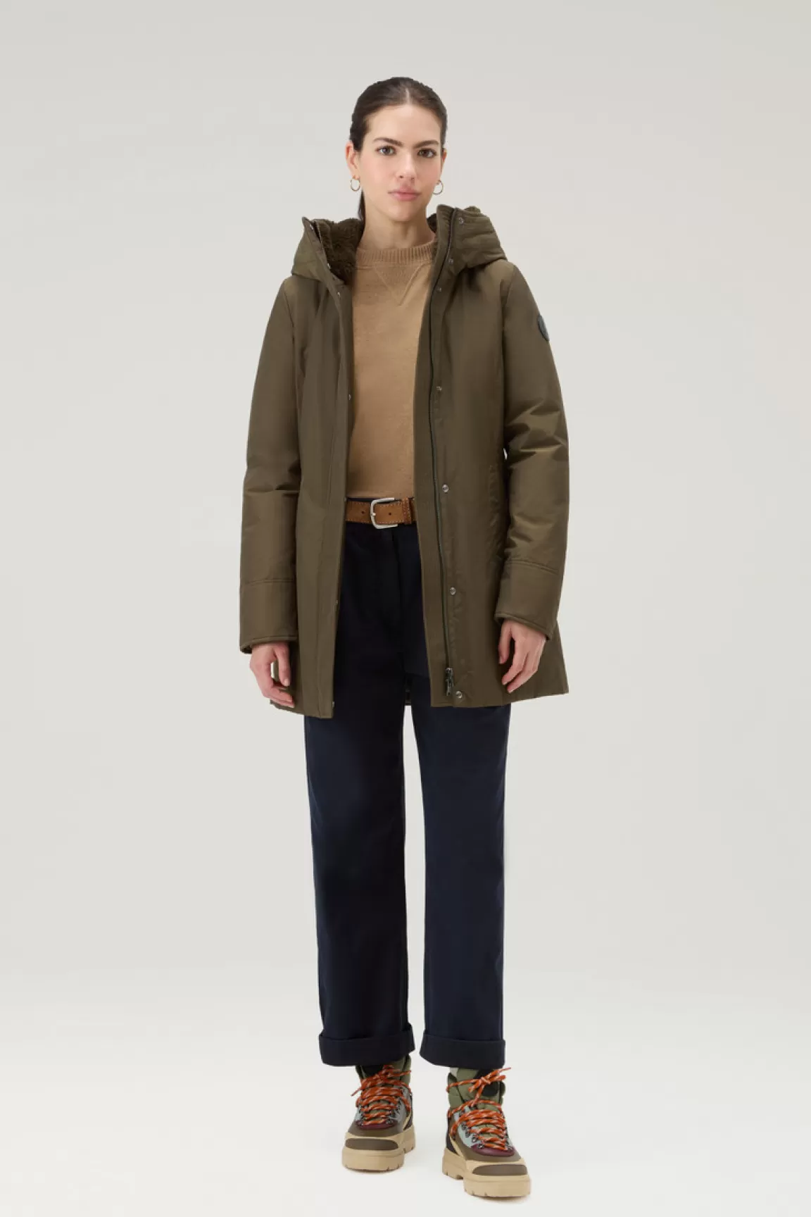 Woolrich Boulder Parka Van Ramar Cloth Met Capuchon En Afneembare Rand Van Imitatiebont Dark Green Sale