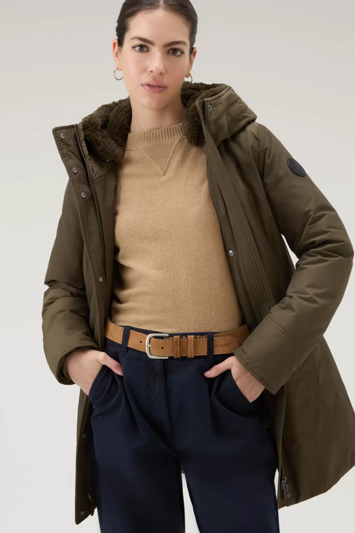 Woolrich Boulder Parka Van Ramar Cloth Met Capuchon En Afneembare Rand Van Imitatiebont Dark Green Sale