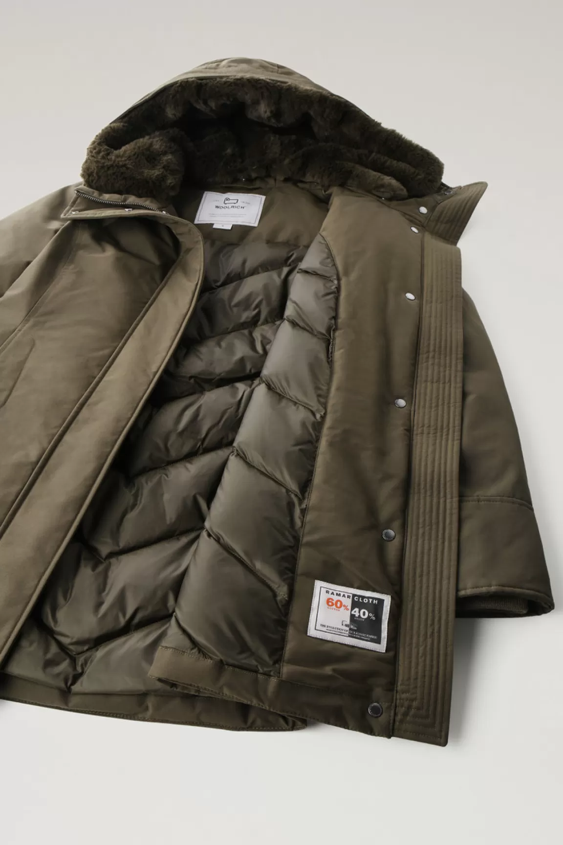 Woolrich Boulder Parka Van Ramar Cloth Met Capuchon En Afneembare Rand Van Imitatiebont Dark Green Sale