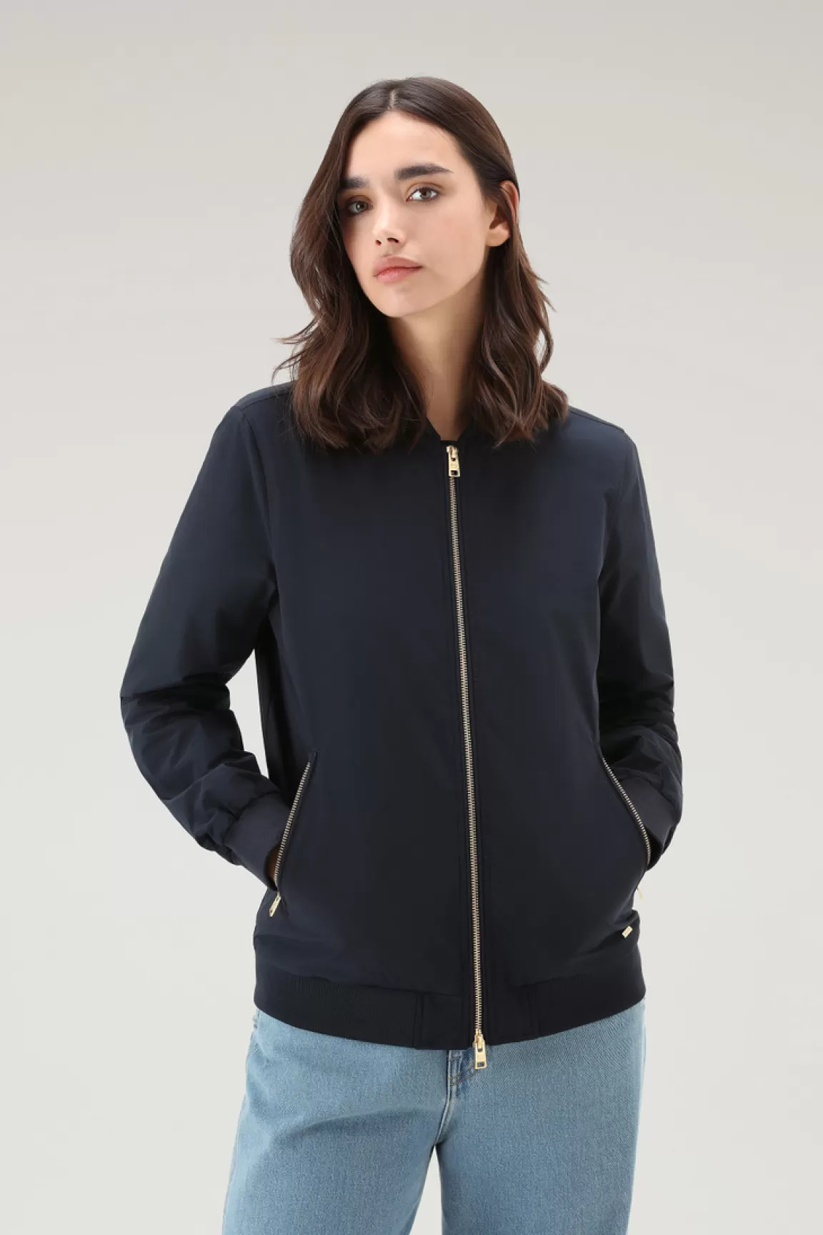 Woolrich Charlotte-bomberjack Van Urban Touch Melton Blue Cheap