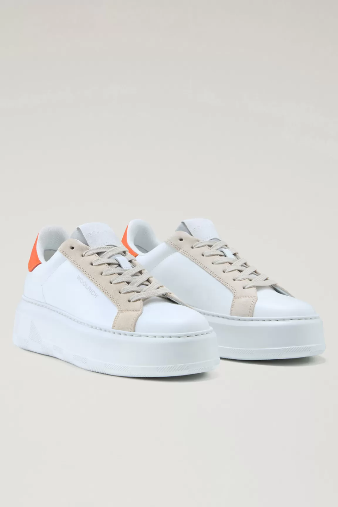 Woolrich Chunky Court Leren Sneakers Met Contrasterende Details White Beige Best