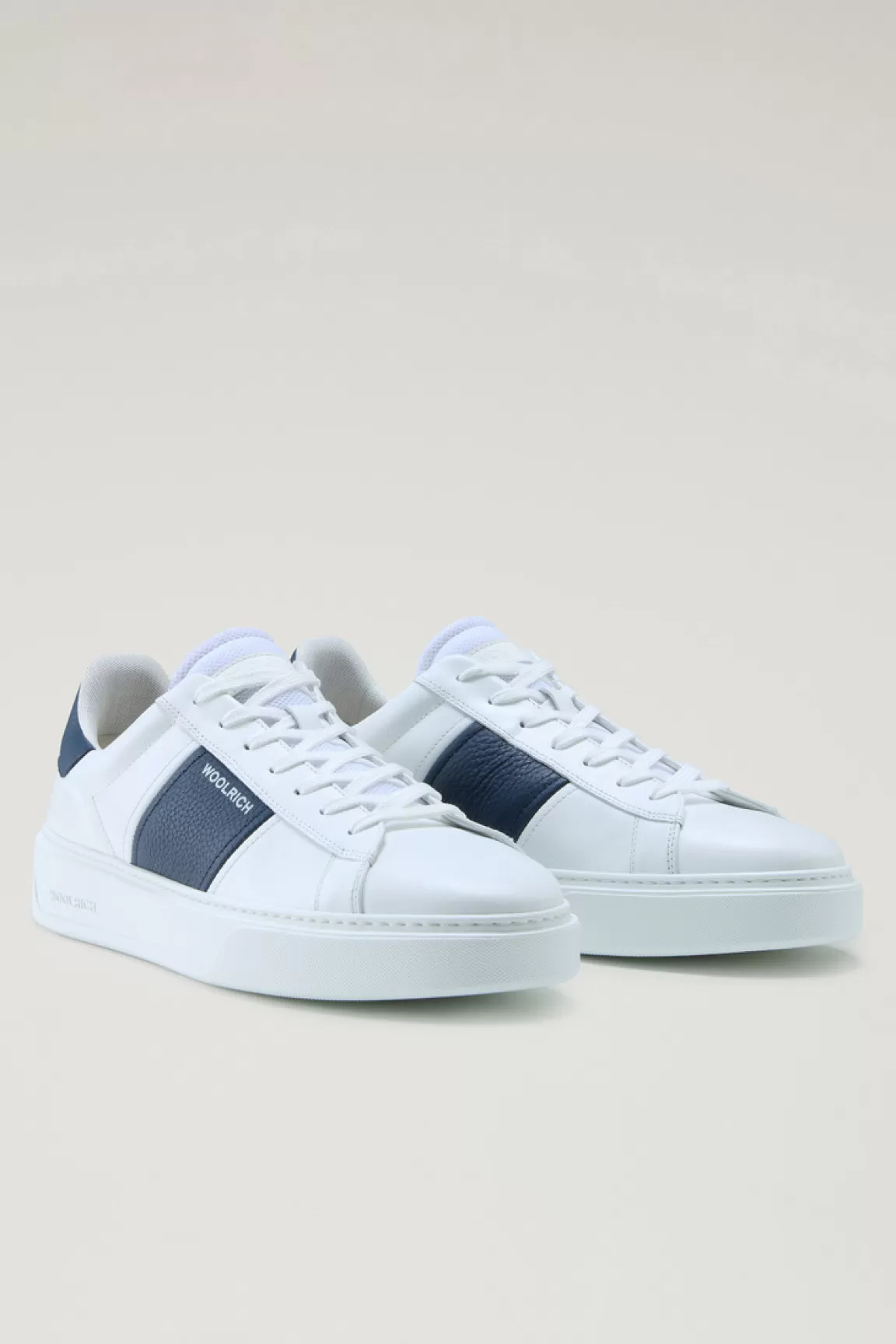 Woolrich Classic Court Leren Sneakers Met Contrasterende Details White Blue Clearance