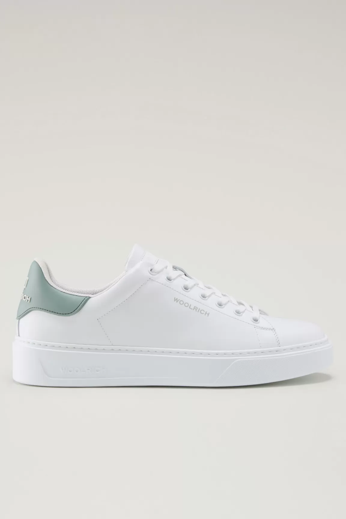 Woolrich Classic Court Sneakers Van Leer Met Contrasterende Patch White Green Flash Sale