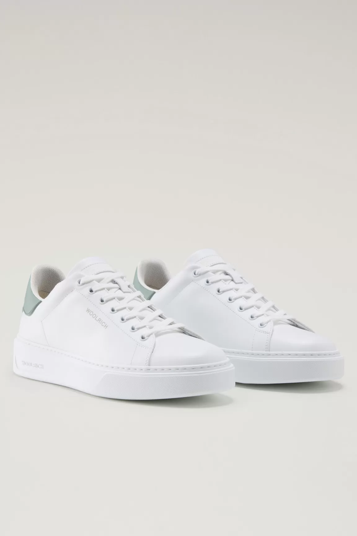 Woolrich Classic Court Sneakers Van Leer Met Contrasterende Patch White Green Flash Sale