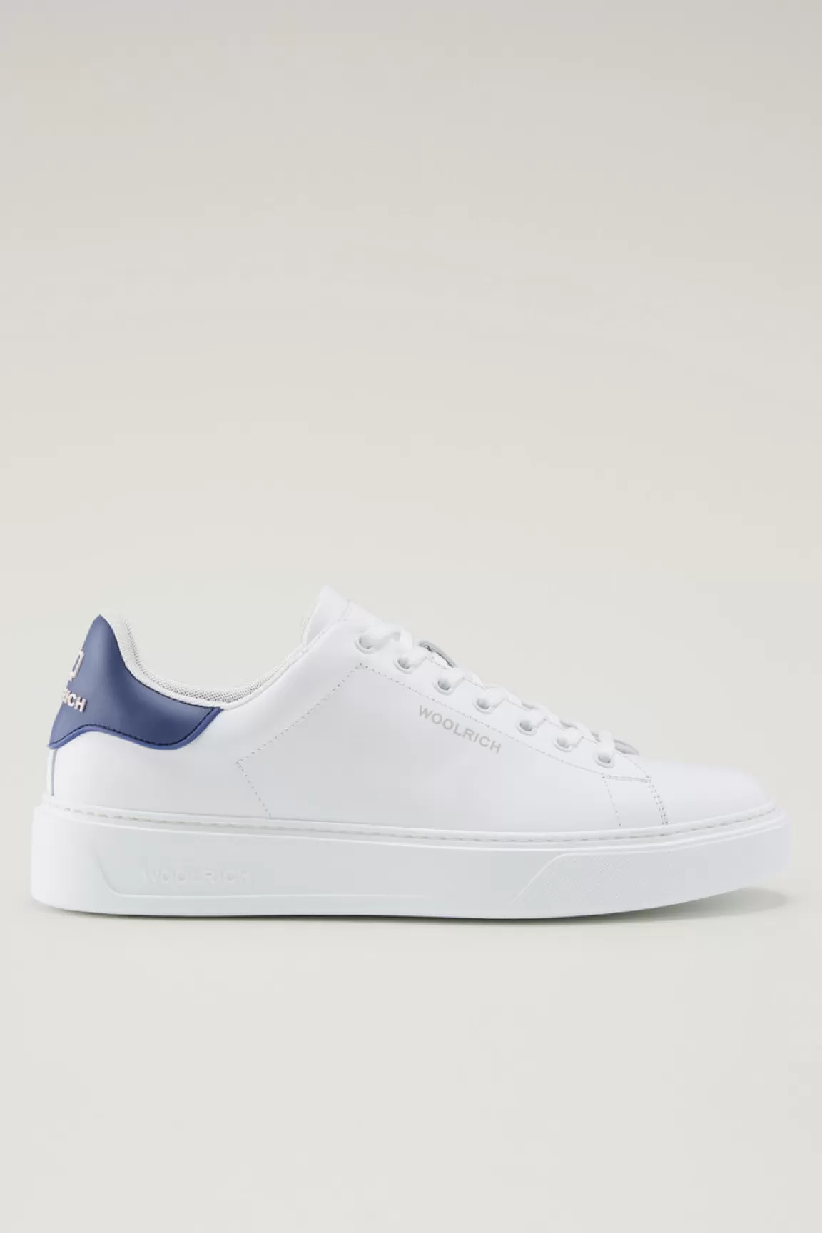 Woolrich Classic Court Sneakers Van Leer Met Contrasterende Patch White Blue New