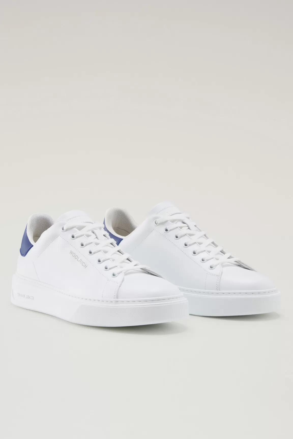 Woolrich Classic Court Sneakers Van Leer Met Contrasterende Patch White Blue New