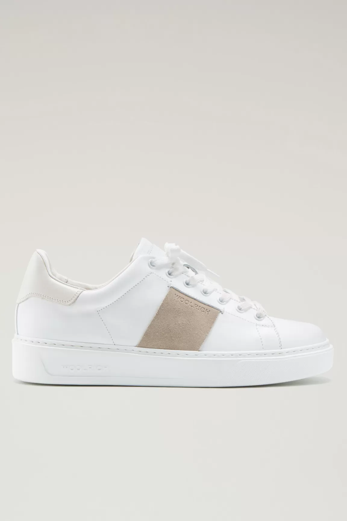 Woolrich Classic Court-sneakers Van Leer Met Contrasterende Zijband Van Suède White  Cream Sale