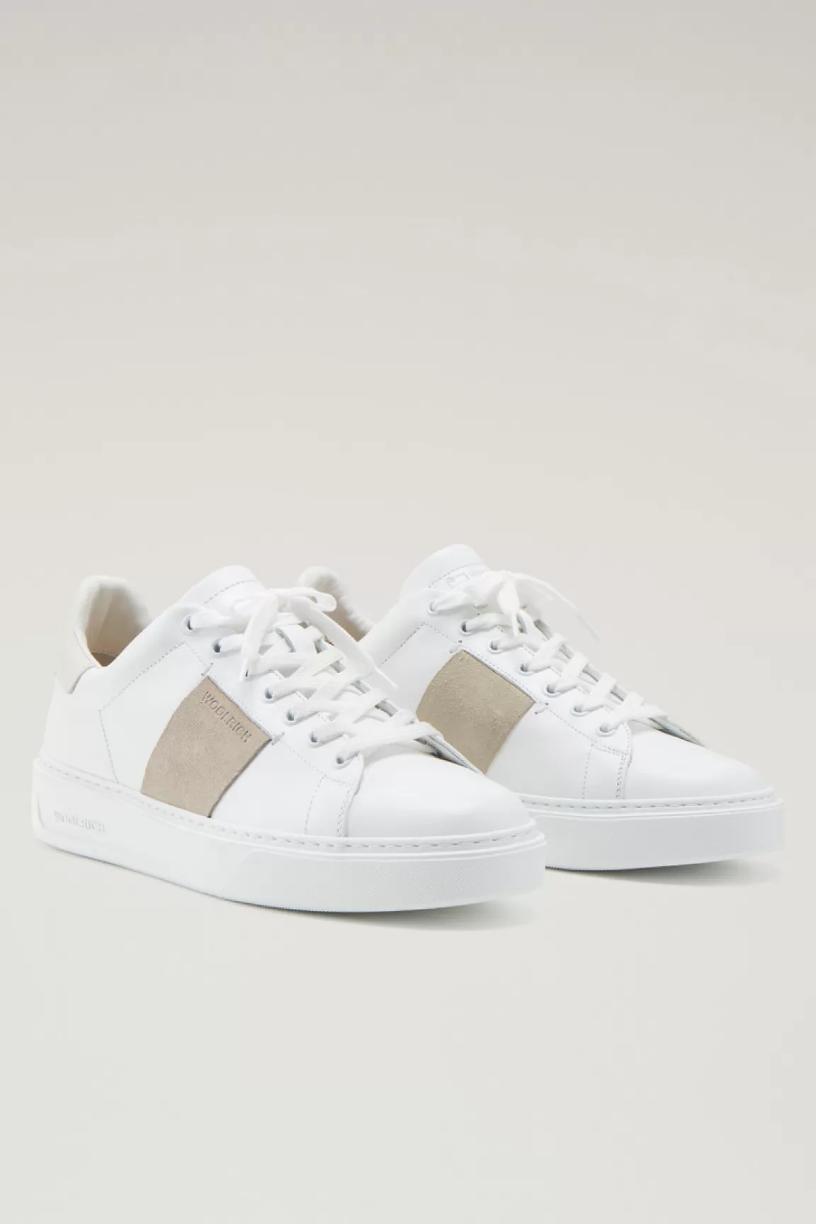 Woolrich Classic Court-sneakers Van Leer Met Contrasterende Zijband Van Suède White  Cream Sale