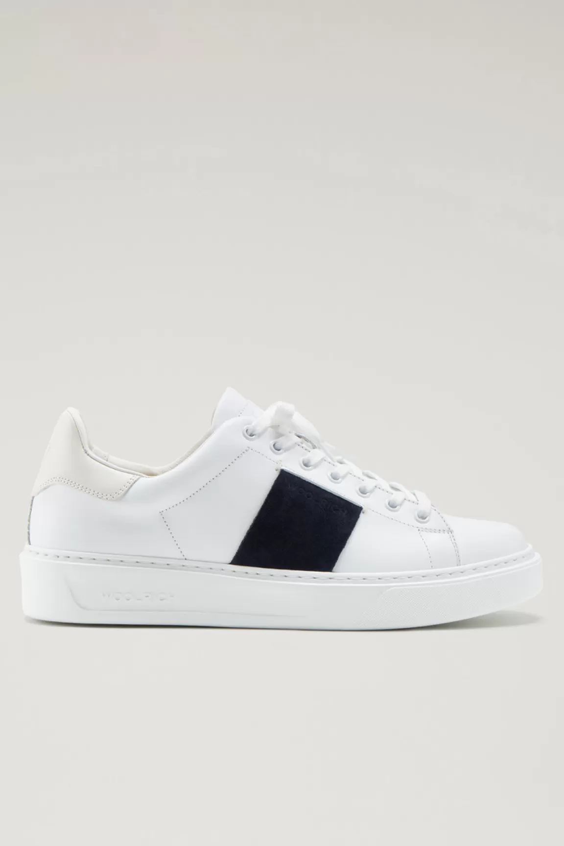 Woolrich Classic Court-sneakers Van Leer Met Contrasterende Zijband Van Suède White Indaco Clearance