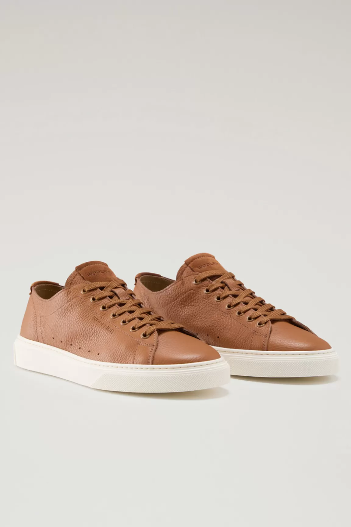 Woolrich Cloud Court Sneakers Van Getrommeld Leer Cognac New