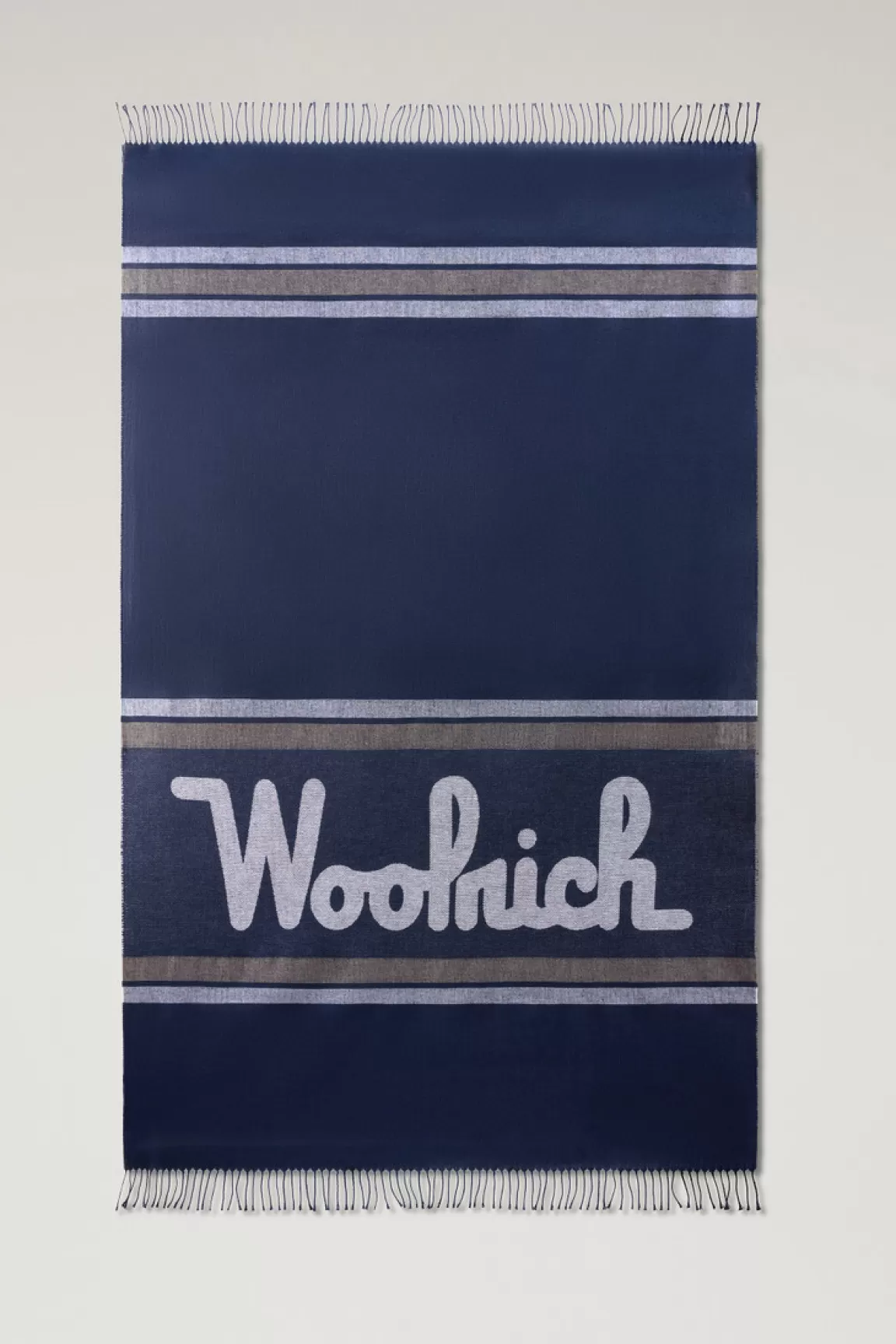 Woolrich Deken Van Linnen En Katoen Met Jacquard-logo Melton Blue Best