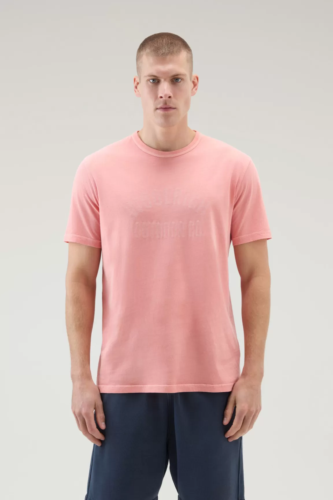 Woolrich Garment-dyed Zuiver Katoenen T-shirt Met Print Coral Sand Clearance