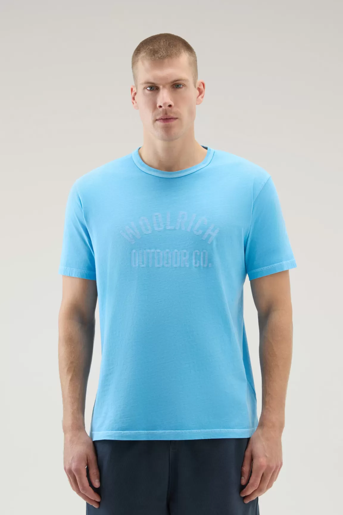 Woolrich Garment-dyed Zuiver Katoenen T-shirt Met Print Alaskan Blue Best