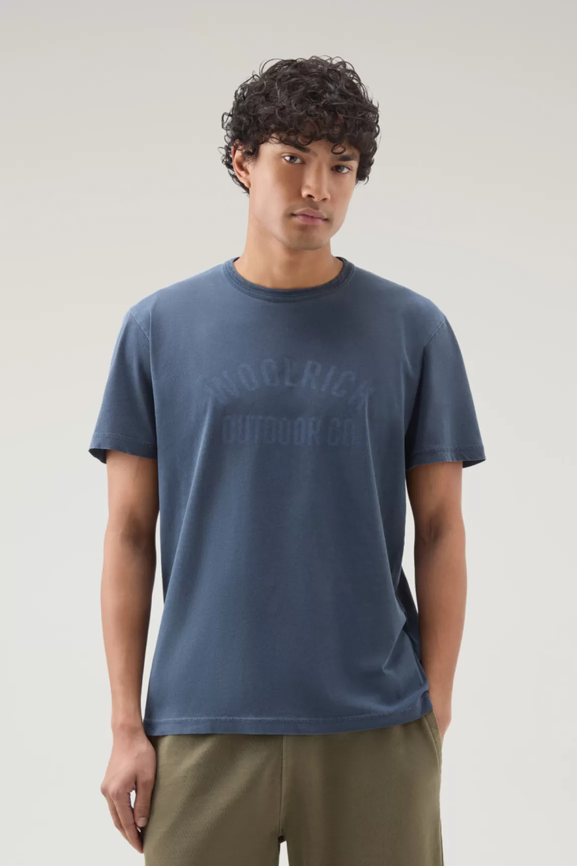 Woolrich Garment-dyed Zuiver Katoenen T-shirt Met Print Melton Blue Outlet