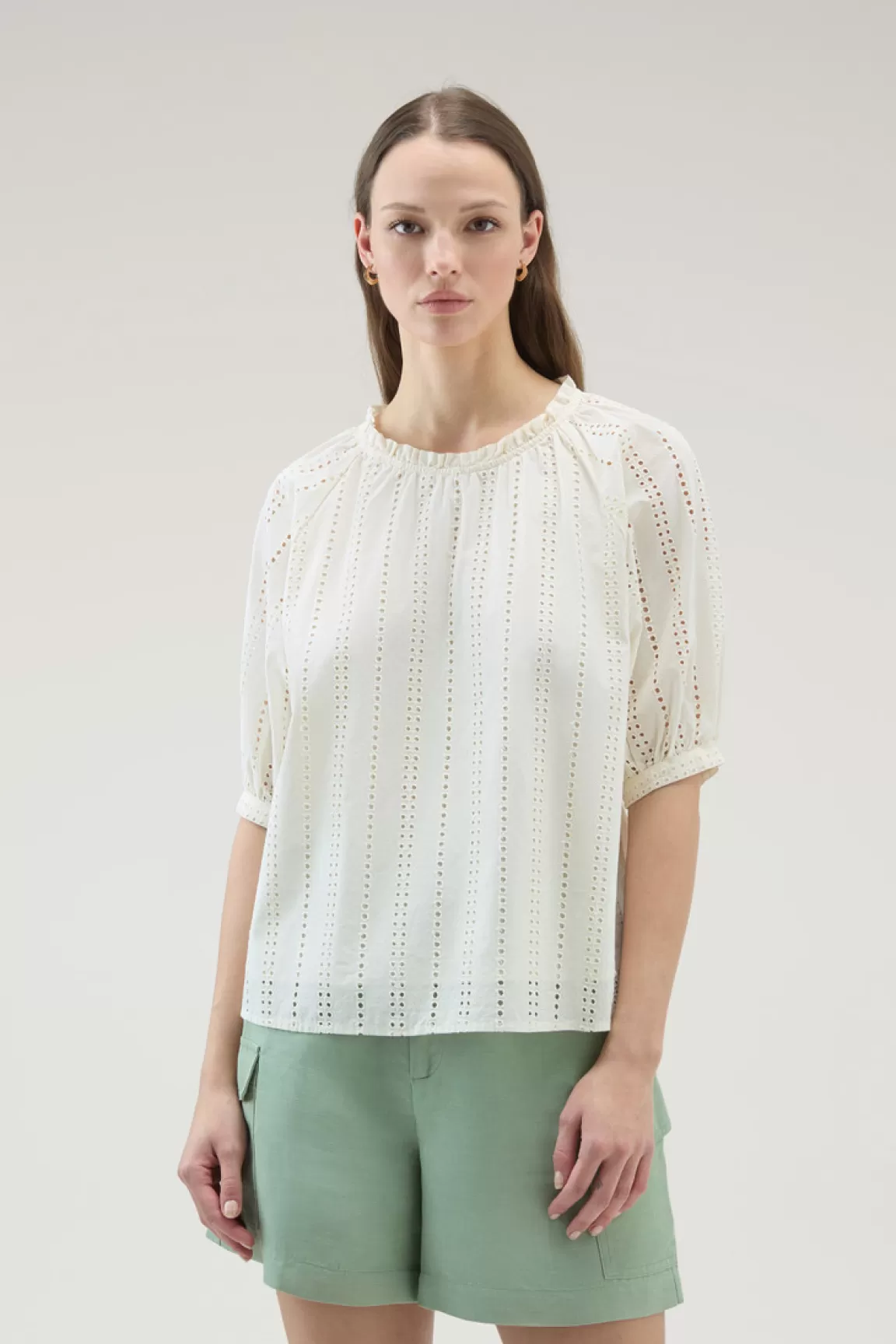 Woolrich Geborduurde Blouse Van Zuiver Katoen Plaster White Sale