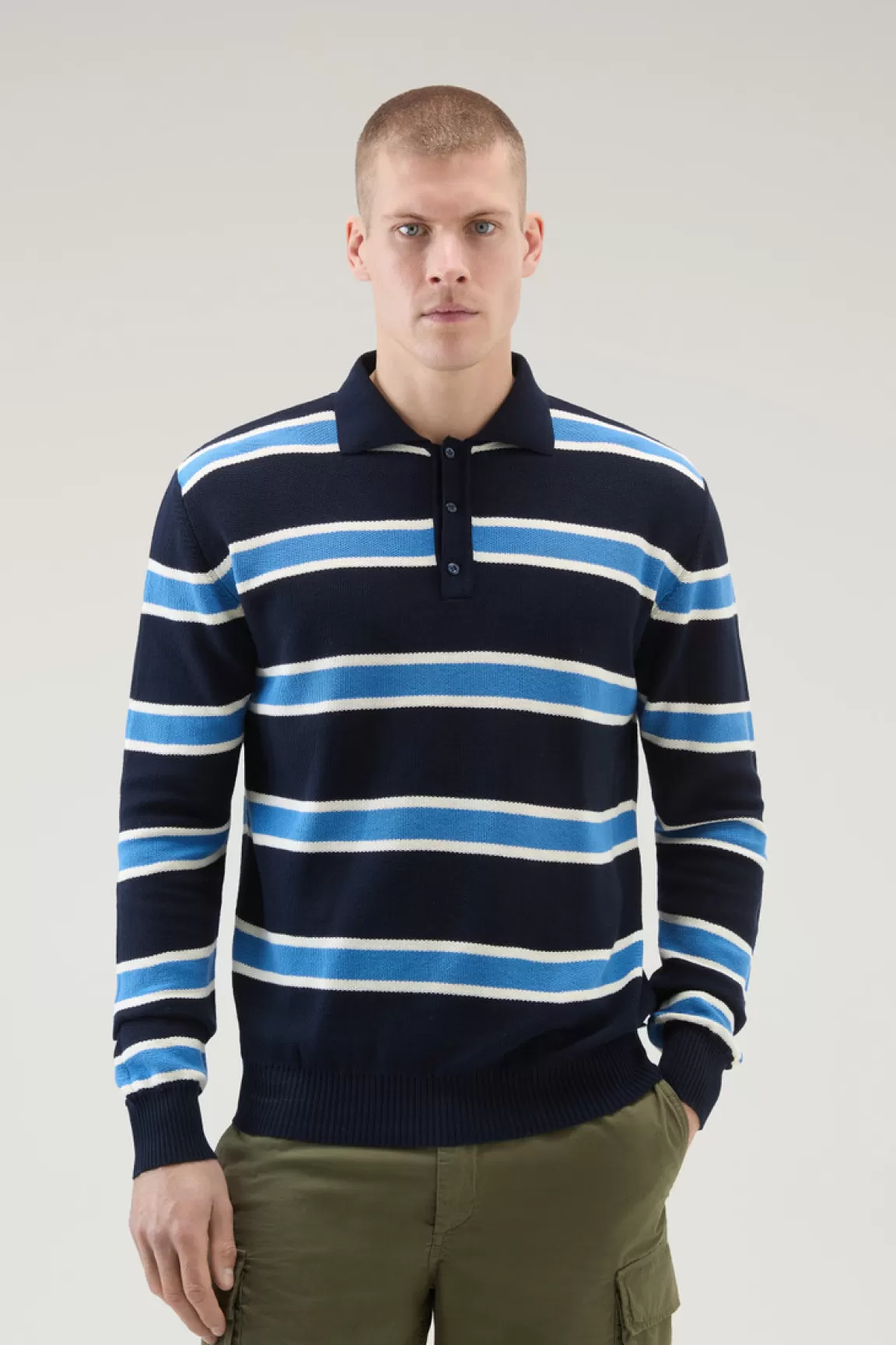 Woolrich Gebreid Poloshirt Met Lange Mouwen Melton Blue Stripe Fashion