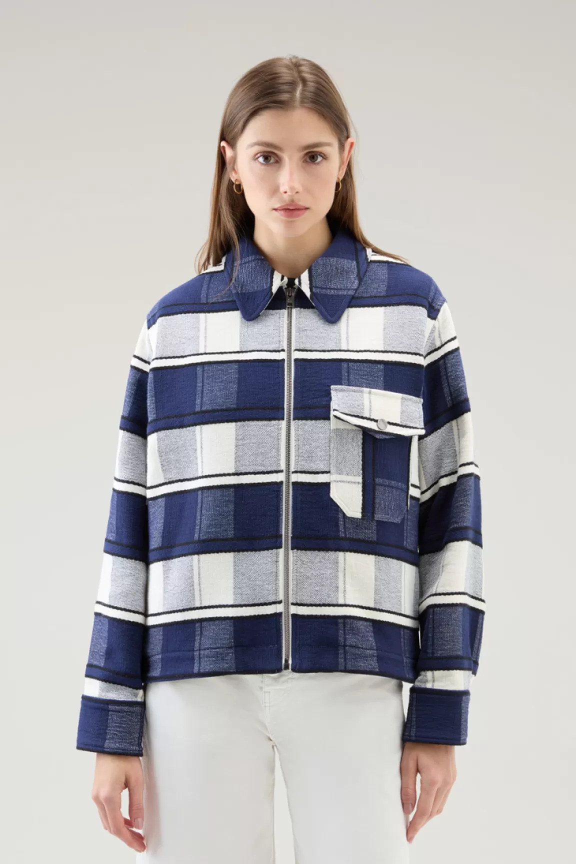 Woolrich Gentry Overhemdjack In Een Mix Van Gerecycled Katoen En Manteco Twilight Blue Check Sale