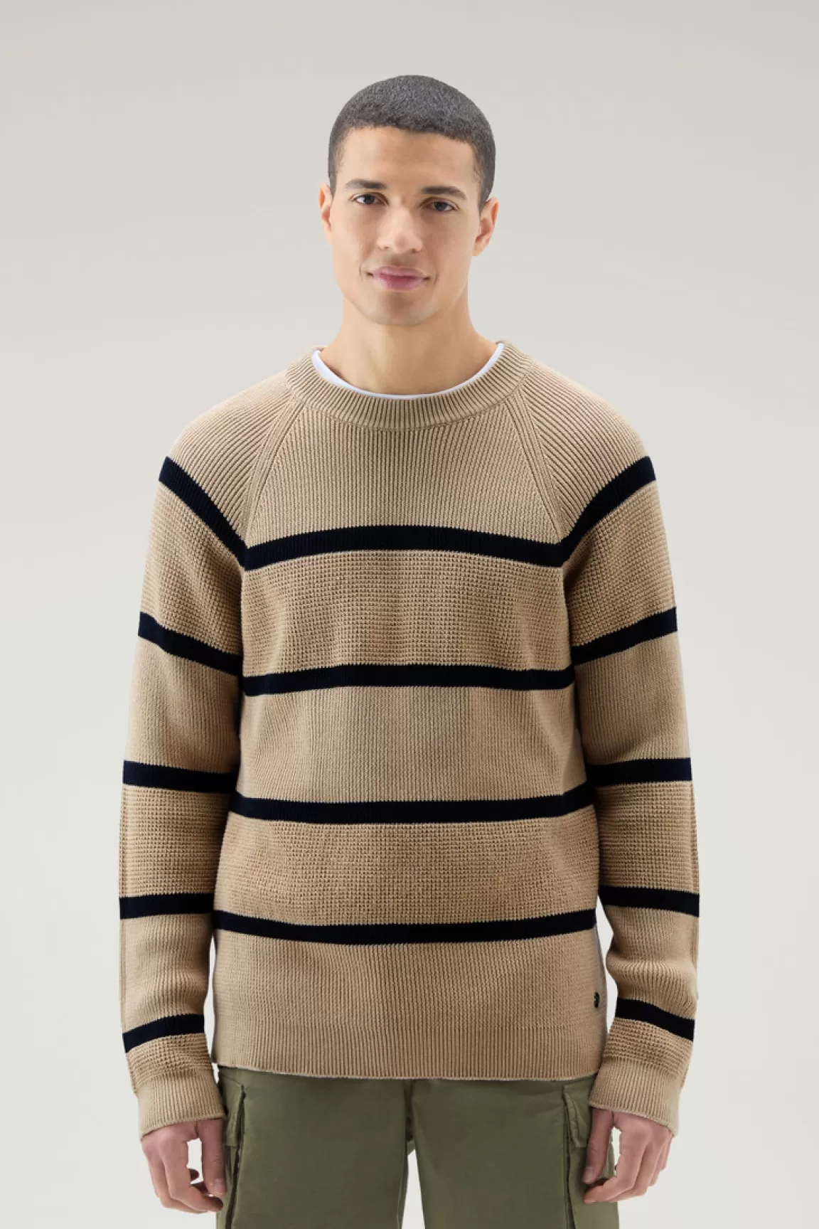 Woolrich Gestreept Breiwerk Van Zuiver Katoen Met Ronde Hals Beach Sand Stripe Cheap