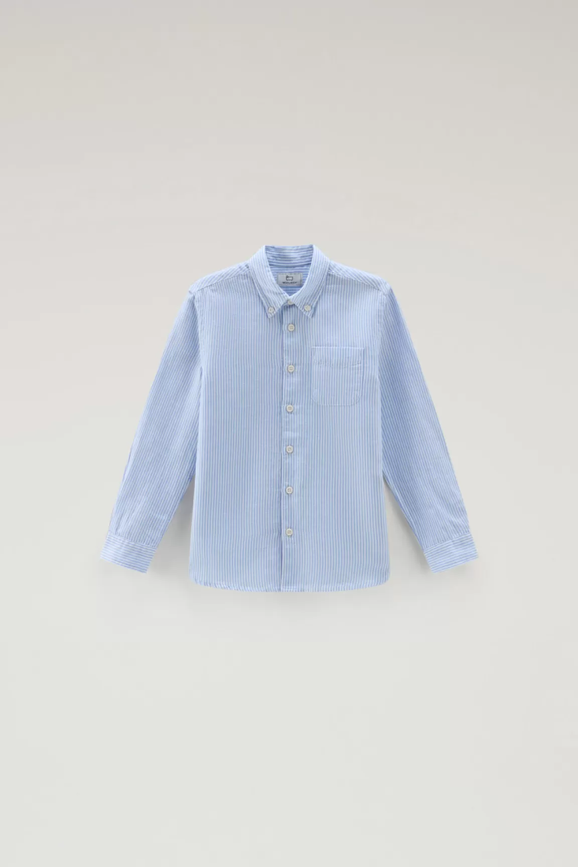 Woolrich Gestreept Overhemd Voor Jongens Van Mix Van Linnen En Katoen Alaskan Blue Stripe Clearance