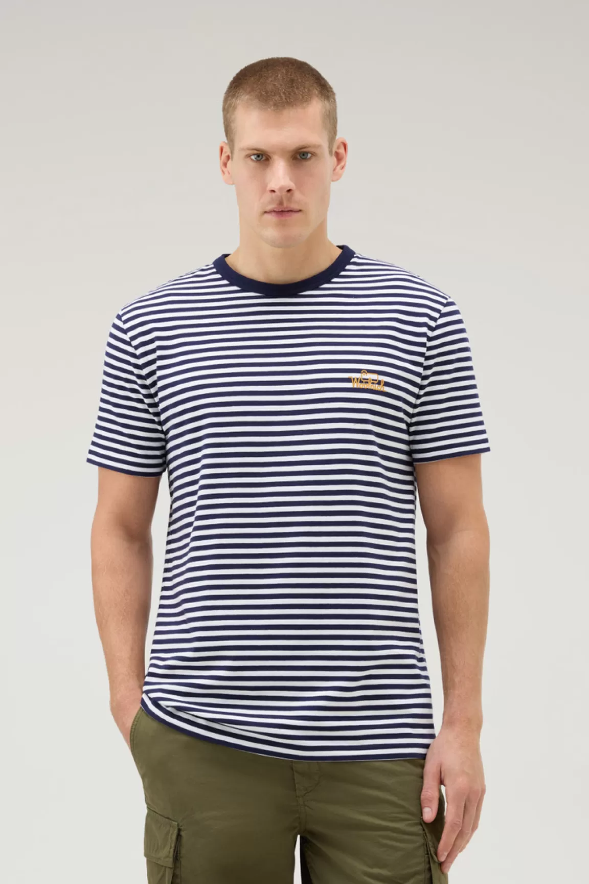 Woolrich Gestreept T-shirt Van Elastische Katoenjersey Blue Stripe Cheap