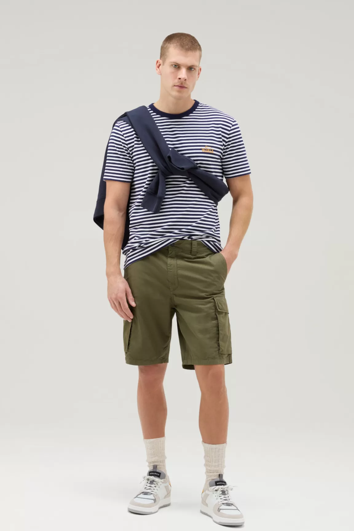 Woolrich Gestreept T-shirt Van Elastische Katoenjersey Blue Stripe Cheap