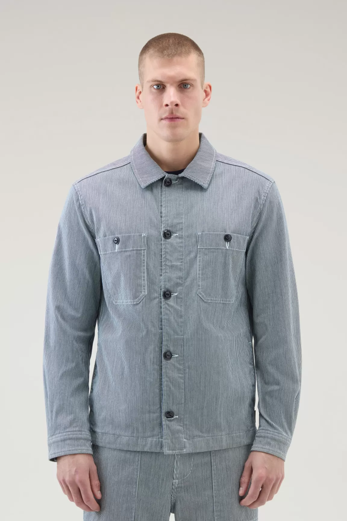 Woolrich Gestreepte Overhemdjack Vervaardigd Uit Een Katoenmix Blue Stripe Shop