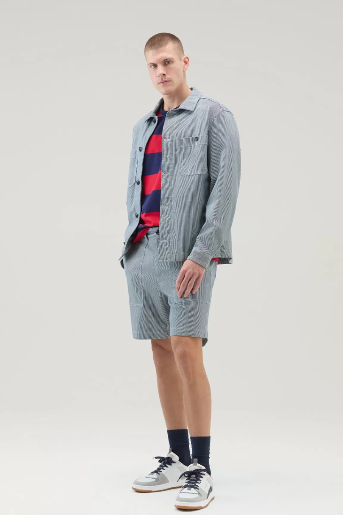 Woolrich Gestreepte Overhemdjack Vervaardigd Uit Een Katoenmix Blue Stripe Shop