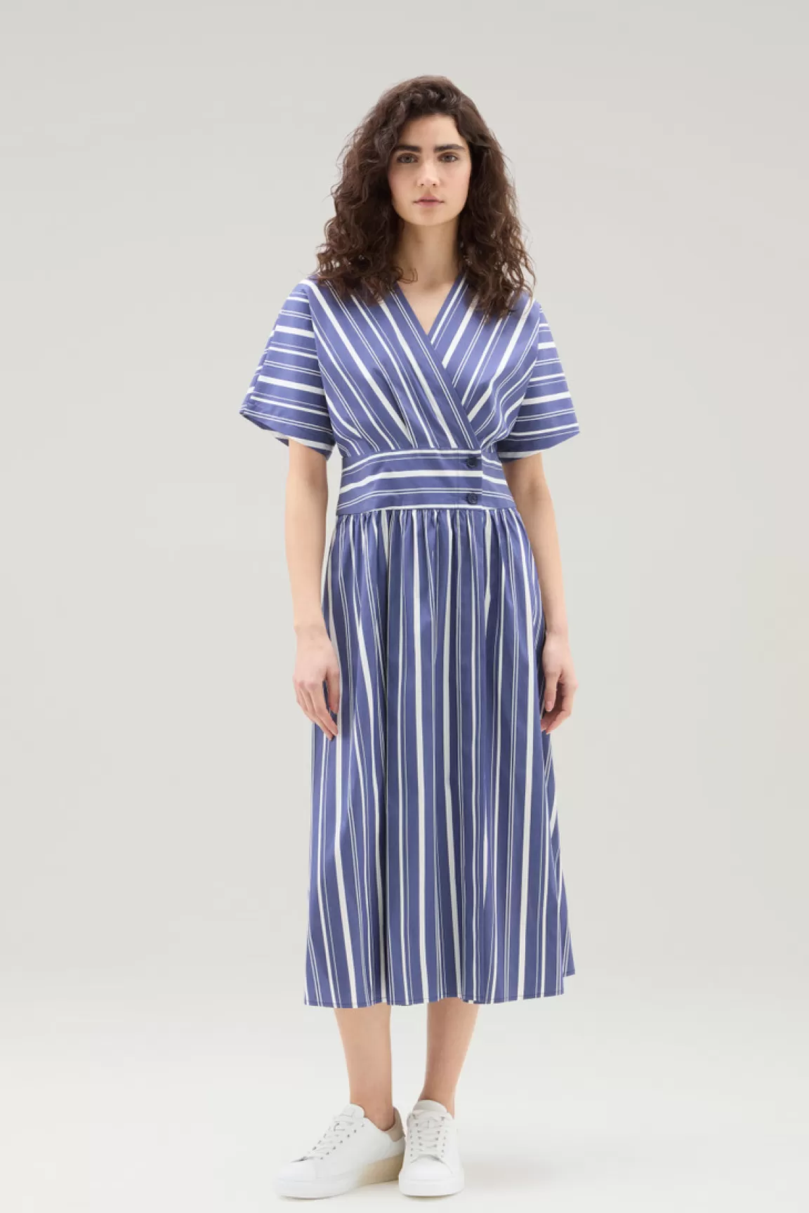 Woolrich Gestreepte Popeline Jurk Van Een Katoenmix Twilight Blue Stripe Discount