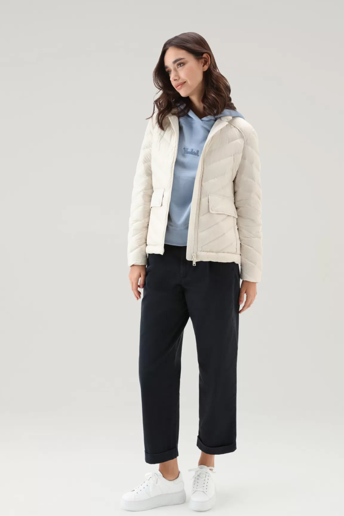 Woolrich Gevoerd Kort Jack Met Chevron Wattering Milky Cream Sale